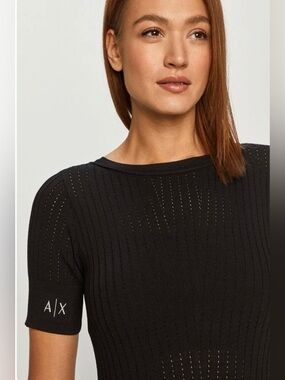 Armani Exchange Black Ribbed Midi Dress with A|X Logo new without tag